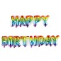 Baloane folie Happy Birthday, inaltime 40 cm, efect curcubeu metalizat