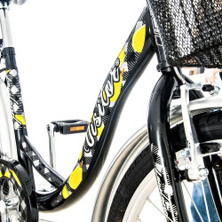 Bicicleta dama, 24 inch, cadru otel, V-Brake, cos frontal, portbagaj, stop, far si claxon