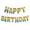 Baloane folie Happy Birthday, inaltime 40 cm, efect curcubeu metalizat