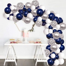 Kit arcada baloane latex, photo corner blue silver, 6 baloane confetti, 50 piese