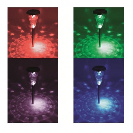 Lampa solara LED multicolor pentru alei, inaltime 37 cm, set 4 bucati
