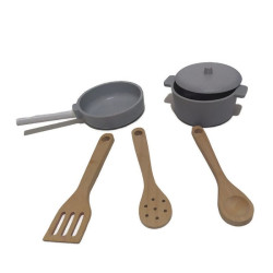 Bucatarie copii, lemn MDF alb, cuptor, frigider, chiuveta, set ustensile si cratite gatit, 91x102.5x30 cm