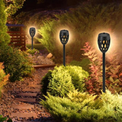 Lampa solara torta 12 LED-uri alb cald, efect flacara, 300mAh