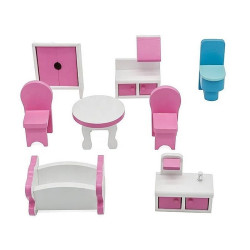 Casuta de papusi complet mobilata, MDF, 3 nivele, 5 camere, 8 accesorii, 62x27x70 cm