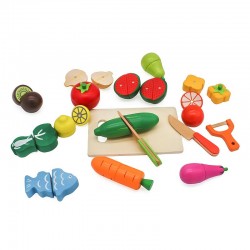 Set ladita cu fructe si legume din lemn, pentru feliat, tocator, cutite, prindere magnetica