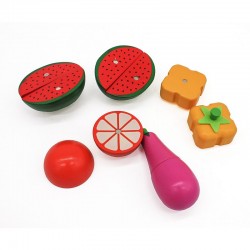 Set ladita cu fructe si legume din lemn, pentru feliat, tocator, cutite, prindere magnetica