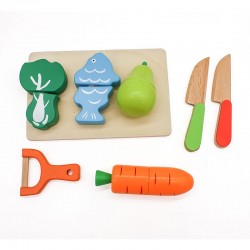 Set ladita cu fructe si legume din lemn, pentru feliat, tocator, cutite, prindere magnetica