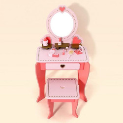 Set masa de toaleta pentru fetite, 92x34x49 cm, scaun si oglinda, accesorii par si machiaj, lemn roz