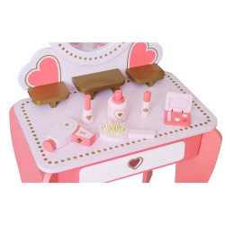 Set masa de toaleta pentru fetite, 92x34x49 cm, scaun si oglinda, accesorii par si machiaj, lemn roz