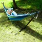 Hamac dublu cu suport metalic, multicolor, 200x150 cm, greutate maxima 200 kg, husa depozitare inclusa