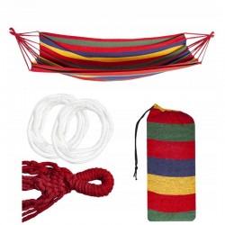 Hamac single 80x200 cm cu cadru de otel, bumbac multicolor, greutate maxima 120 kg, husa depozitare