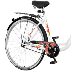 Bicicleta dama, 28 inch, cadru otel, cos frontal alb, portbagaj, Venssini Rosemary