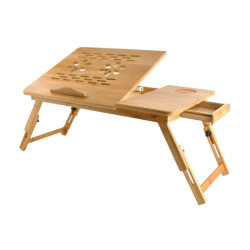 Masuta laptop 14 inch, pliabila, suport pahar, sertar, lemn de bambus, 50x30 cm