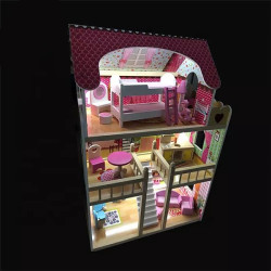 Casa de papusi, din lemn, lumini LED, scara interioara, mansarda, balcon, 14 piese, 90x60x33 cm