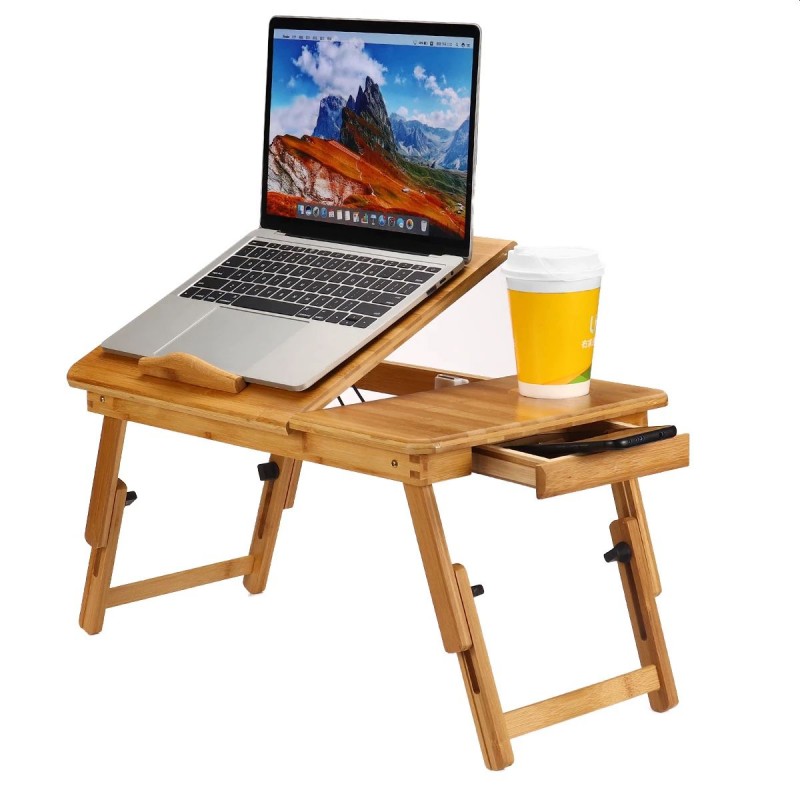 Less than referee downpour Masuta laptop 14 inch, pliabila, suport pahar, sertar, lemn de bambus,  50x30 cm - Glowmania