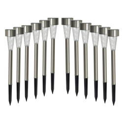 Set 12 stalpisori solari LED, diametru 4.5cm, inox