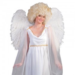Aripi de inger din pene, 65 cm, costum carnaval, accesoriu sedinta foto, alb