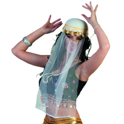 Palarie araba cu voal, decorata cu paiete, alba, costum carnaval