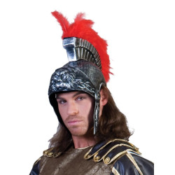 Coif soldat roman, accesorizat cu pene rosii, argintiu, marime universala