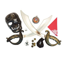Accesorii pirat, set 9 piese pentru costumatie, 2 sabii, masca, bandana