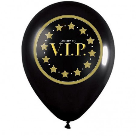 Baloane imprimeu VIP, design elegant, latex, negru-auriu, set 12 bucati