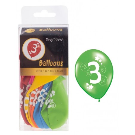 Set baloane colorate cifra 3, material latex, 12 bucati