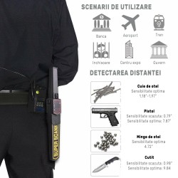 Detector de metale portabil, sensibilitate ridicata, alimentare baterii, negru