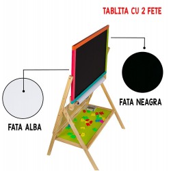 Tablita de scris pentru copii, 2 in 1, fata magnetica si pentru creta, 60x40 cm, alfabet si ceas, rola hartie