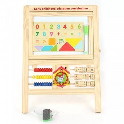 Tablita magnetica din lemn 25x20 cm, 2 fete, alfabet, cifre, socotitoare, ceas, creta/marker
