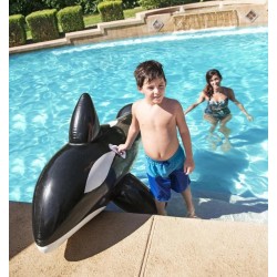 Saltea gonflabila pentru copii, forma balena, 203x102 cm, culoare negru-alb