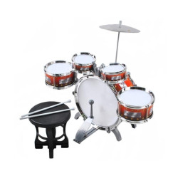 Set 5 tobe jazz pentru copii, tobe muzicale pentru copii 5 ani+, include chimbal, bete si scaun, 57x40x50cm