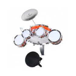 Set 5 tobe jazz pentru copii, tobe muzicale pentru copii 5 ani+, include chimbal, bete si scaun, 57x40x50cm