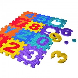 Covor spuma Eva tip puzzle cu cifre si litere 3.2 M2, 36 piese, 30x30 cm, grosime 0.9 cm