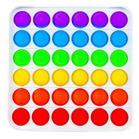 POP IT jucarie senzoriala, 36 bule multicolore alfabet si cifre, 13x13 cm