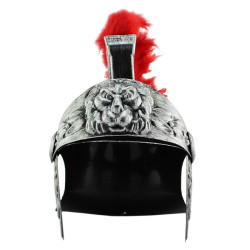 Coif soldat roman, accesorizat cu pene rosii, argintiu, marime universala