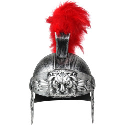 Coif soldat roman, accesorizat cu pene rosii, argintiu, marime universala