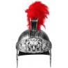Coif soldat roman, accesorizat cu pene rosii, argintiu, marime universala