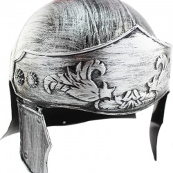 Casca soldat roman, coif argintiu gladiator, pene rosii, marime universala