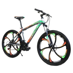 Bicicleta MTB hardtail 26 inch, Shimano 21 viteze, cadru otel, portocaliu-verde, Tornado Phoenix