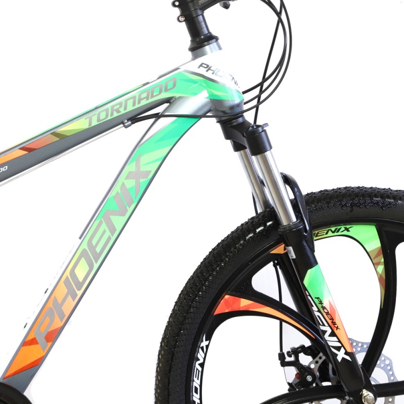 escort Enlighten furrow Bicicleta MTB hardtail 26 inch, Shimano 21 viteze, cadru otel,  portocaliu-verde, Tornado Phoenix