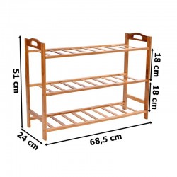 Raft din bambus pentru incaltaminte, 3 nivele, 68.5x51x24 cm, 9-10 perechi