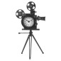 Ceas metal retro, forma camera video cu trepied si 2 role film, dimensiune 30x29x53 cm