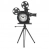 Ceas metal retro, forma camera video cu trepied si 2 role film, dimensiune 30x29x53 cm