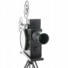 Ceas metal retro, forma camera video cu trepied si 2 role film, dimensiune 30x29x53 cm