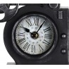 Ceas metal retro, forma camera video cu trepied si 2 role film, dimensiune 30x29x53 cm
