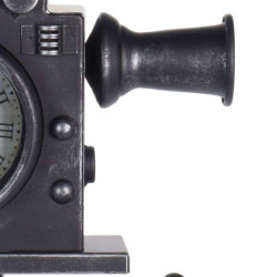 Ceas metal retro, forma camera video cu trepied si 2 role film, dimensiune 30x29x53 cm