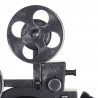 Ceas metal retro, forma camera video cu trepied si 2 role film, dimensiune 30x29x53 cm