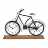 Ceas de masa metalic, forma bicicleta, suport de lemn, dimensiune 42x7.5x28.5 cm