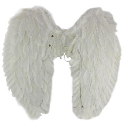 Aripi de inger din pene, 65 cm, costum carnaval, accesoriu sedinta foto, alb