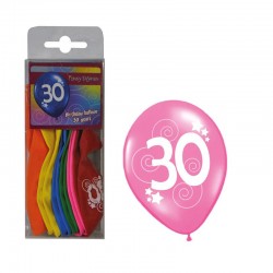 Baloane aniversare 30 ani, latex, set 12 bucati, mix de culori